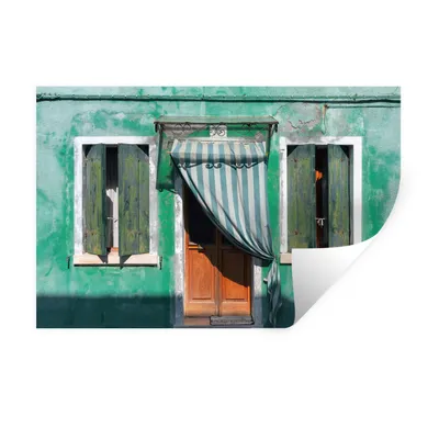 Produktbild von MuchoWow® Wandtattoo Wandsticker Wandaufkleber Architektur - Grün - Tür - Haus - Fensterläden 90x60 cm Selbstklebend und Repositionierbar - Aufkleber