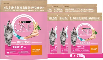 Produktbild von PURINA ONE BIFENSIS JUNIOR 1-12 Katzenfutter Kitten trocken, reich an Huhn, 6x750g (6x750g)