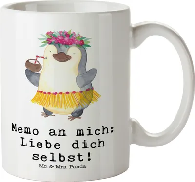 Produktbild von Mr. & Mrs. Panda weisse tasse Pinguin Kokosnuss - Weiß - Geschenk, Keramiktasse, Große, Teebecher, Pott, Hawaii, Urlaub, Riesenkaffeetasse, Aloha, Teepott