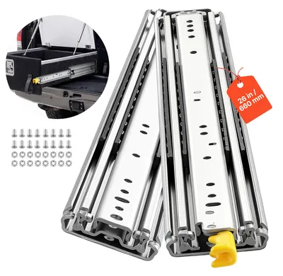 Image de VEVOR - 1 paire de rails de tiroir de 66 cm, rails coulissants avec une capacité de charge de 227 kg, rails de tiroir pour montage latéral, système de coulissement complet en 3 parties, acier au carbone, roulements à billes, verrouillage côté droit