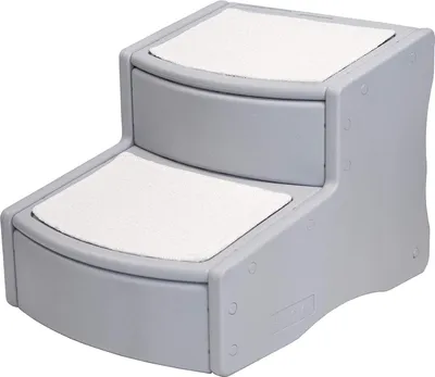 Produktbild von Famanu Hundetreppe - Tragbare Haustiertreppe Grau mit 2-Stufen-Design bis 34 kg - Abnehmbarer und Waschbarer Teppichbelag