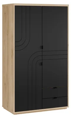 Produktbild von Furniture24 Kleiderschrank Auriquet Auqs821L-Q362 Drehtürenschrank Wildeiche Natur / Schwarz