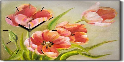 Produktbild von Wanduhr Uhr Wandbild Leinwand 60x30 Gemälde Blumen Pflanzen Blätter Kunst - schwarze Hände