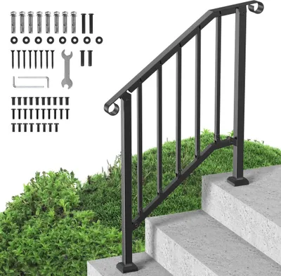 Image de Rampe d'entrée noire Rampe d'escalier 950x84x985mm - 2-3 marches Rampe - Main courante robuste
