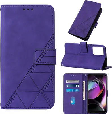 Produktbild von Hülle für Motorola Moto G (2023) Prägung Flip Leder Kartenfächer Schutzhülle mit Ständer Lila