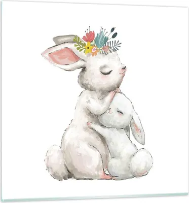 Produktbild von Bilder auf glas - Einteilig - Kaninchen Hase Kinder - 70x70cm - Glasbilder - Wandbilder - Bilder - zum Aufhängen bereit - Wanddekoration aus Glas - Glas Bilder - Wandbild auf Glas - GAC70x70-4725
