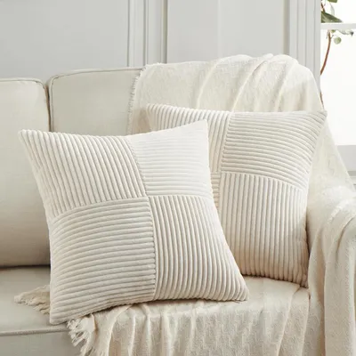 Productafbeelding van Kussenslopen, corduroy, crèmebeige, 65x65 cm, set van 2
