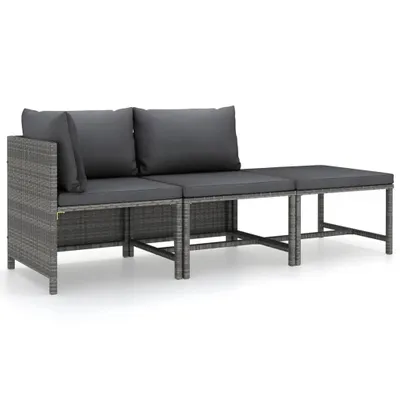Obrázok produktu pre vidaXL 3-dielna záhradná súprava s vankúšmi Poly Rattan Grey