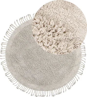 Produktbild von BELIANI Teppich Hellbeige Baumwolle Rund ⌀ 140 cm mit Fransen Getuftet Modern Boho Langhaar Hochflor Shaggy Bettvorleger Läufer für Fußbodenheizung