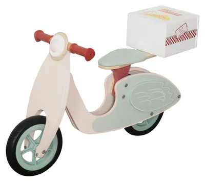 Immagine prodotto di GINGER HOME - Bicicletta senza pedali in legno per bambini, con decorazione a forma di motocicletta e scatola per pizza, dimensioni 81 x 36 x 52 cm