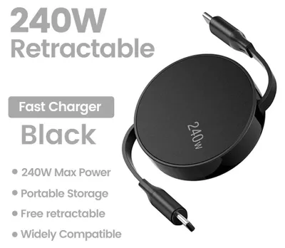 Produktbild von USB-C-auf-USB-C-Ladekabel, 240 W PD-Schnellladen, Datenübertragung, 1 m Schwarz
