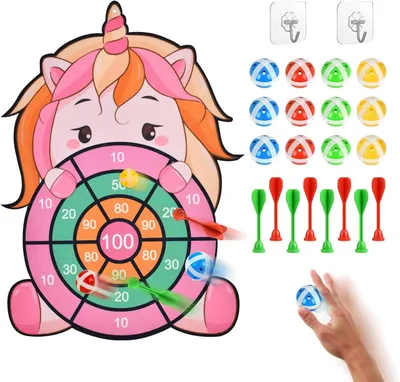 Produktbild von Dartspiel mit Klettbällen und Darts, 12 Bälle, 8 Darts, für Kinder, Innen und Außen