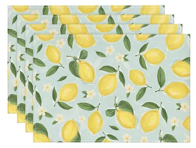 4er-Set Platzsets Zitronen-Blumen 30x45 cm waschbar