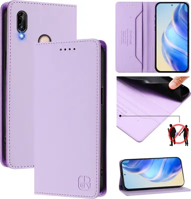 Obrázek produktu pro Kožené pouzdro pro Huawei P20 Lite, flipové pouzdro s přihrádkami na karty, peněženkou a stojánkem Fialový