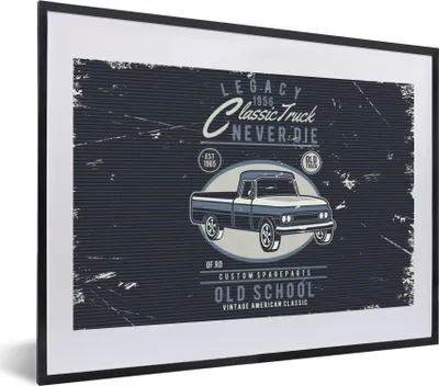 Produktbild von MuchoWow® MuchoWow® Gerahmtes Poster Auto - Oldtimer - Zeichnung 40x30 cm - Poster mit zchwarzem Bilderrahmen - Bilderrahmen - Poster im Rahmen
