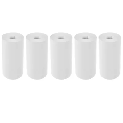Five white rolls of paper are lined up horizontally against a white background.