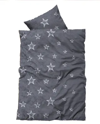 Produktbild von 3 teilig Bettwäsche 200x200 cm Sterne grau silber Doppelbett Thermofleece