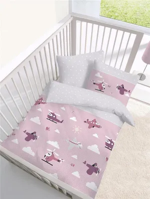 Produktbild von Dobnig Biber Baby Bettwäsche 2 teilig Bettbezug 100 x 135 cm Kopfkissenbezug 40 x 60 cm Flugzeuge rosa