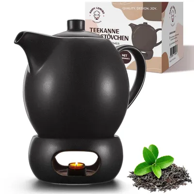 Productafbeelding van Theepot met stoofje 1,2 l, keramiek, zwart, inclusief zeef en kaarsenwarmer, voor keuken