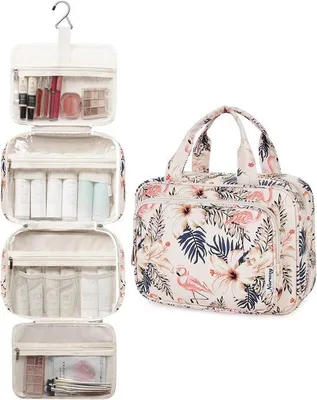 Produktbild von Famanu Kosmetiktasche für Frauen - Beige, mit mehreren Fächern