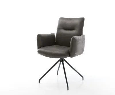Produktbild von DELIFE Drehstuhl Jova-Flex mit Armlehnen Mikrofaser Anthrazit Vintage Kreuzgestell konisch Schwarz 180° drehbar Taschenfederkern