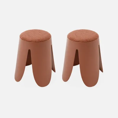 Produktbild von sweeek Hocker 2er Set, strukturierter Bouclé, Terrakotta, stapelbar, 30x46 cm, Polypropylen, platzsparend