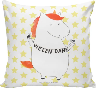 Produktbild von Mr. & Mrs. Panda kissen bedruckt Einhorn Dankeschön - Weiß - Geschenk, Polster, zier, Kuschel, Vielen Dank, Einhörner, kuschelkissen 40x40, Deko, Danksagung, Unicorn