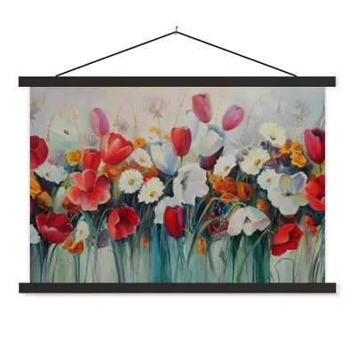 Produktbild von MuchoWow® Textilposter Malerei - Ölgemälde - Blumen 60x40 cm mit schwarzem Rahmen - Hölzernes