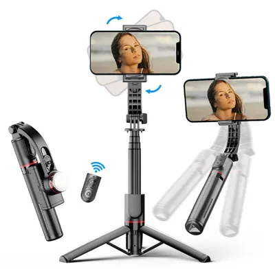 Produktbild von Techsuit Selfie-Stick (L19s) – Stabiler Gimbal/Statív mit Bluetooth-Fernbedienung, zusätzlichem Licht, 360°-Drehung, 70 cm – Schwarz