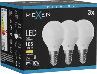 Obrázok produktu pre Mexen Nova 3x LED žiarovka E14, G45, 1W, teplá - 3000K, 105 lm - L101-E14-0130-01x03