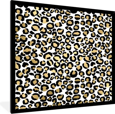 Produktbild von MuchoWow® Gerahmtes Poster Muster - Pantherdruck - Gold 40x40 cm - Poster mit Schwarzem Bilderrahmen Wandposter Rahmen Foto Bilder - Mit Rahmen - Wanddekoration Schlafzimmer