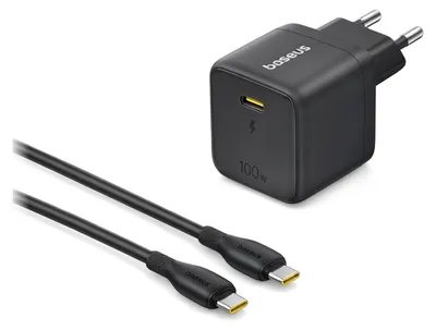 Produktbild von Baseus 100W GaN Schnellladegerät USB-C für Laptop Handy - Schwarz 1m-Kabel