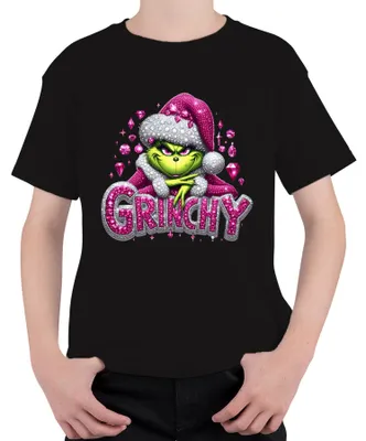 Produktbild von Grinchy Weihnachten Geschenk Pink Glitzer Bling frech glam Uni Kinder T-Shirt, Schwarz, 116