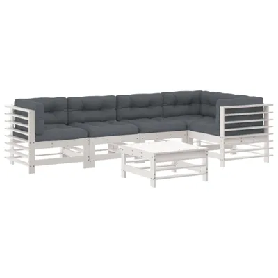 Produktbild von 6-tlg. Garten-Lounge-Set mit Kissen Weiß Massivholz