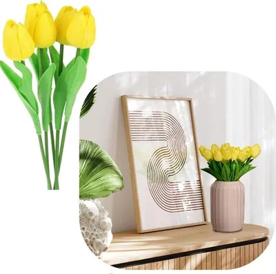Productafbeelding van Tulpen, siliconen, kunstbloemen, 34 cm, decoratieve bloemen voor vaas, 5 stuks - geel