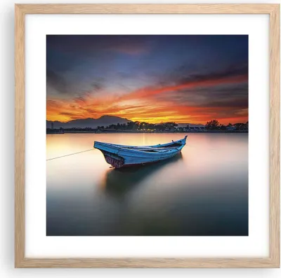 Produktbild von Gerahmtes Poster - Rahmen in heller Eiche - Westen Sonne Boot - 40x40 cm - Wand Bild - Wanddeko - Wandbilder - Kunstposter - Wandposter - Bilderrahmen - Bilder - Kunstdruck - P2NAC40x40-4791
