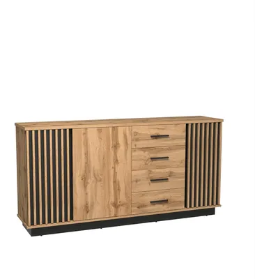 Produktbild von Masseno Kommode KIMA 178,2 cm Sideboard mit 4 Schubladen und 3 Türen für Wohnzimmer Schlafzimmer Modern 178,2x40x88,2 cm Eiche Wotan