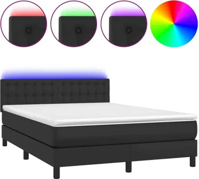 Produktbild von vidaXL Boxspringbett mit Matratze & LED Schwarz 140x190 cm Kunstleder
