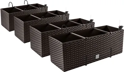 Produktbild von PAFEN 2v1 Set 4x Balkón Box Kvetinový Box Ratanový vzhľad 4 farby Kvetináč Kvetináč Hnedý