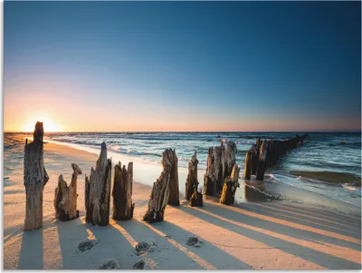 Produktbild von ARTland Wandbild Alu für Innen & Outdoor Sonnenuntergang Strand Wellenbrecher Größe: 120x90 cm