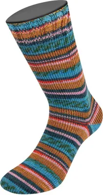 Produktbild von Lana Grossa - Meilenweit 100g Merino Extrafine Soft 4465 türkis azur moosgrün dunkelpetrol rosa ockerbraun rot gestreift