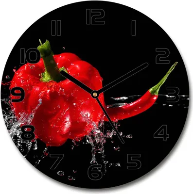 Produktbild von Wanduhr aus Glas 30fi Glasbild Glasuhr Gehärtetes Glas - schwarze-zeiger - Red peppers