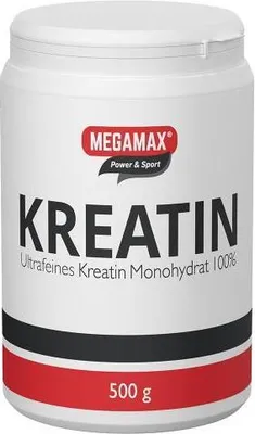 Zdjęcie produktu dla MEGAMAX Power & Sport 100% czysty monohydrat kreatyny w proszku, 500 g proszku