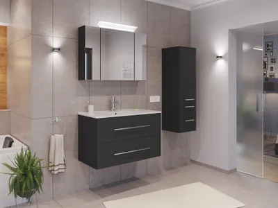 Produktbild von Badmöbel Set Firenze 90 3tlg. Spiegelschrank & Seitenschrank grafit : Grafit