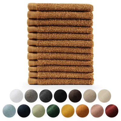 Immagine prodotto di Set di asciugamani in spugna premium Blumtal con asole per appendere - Cotone  Oeko-TEX, morbido, altamente assorbente - 12x asciugamani per ospiti (30x30 cm), Pumpkin Spice (marrone)