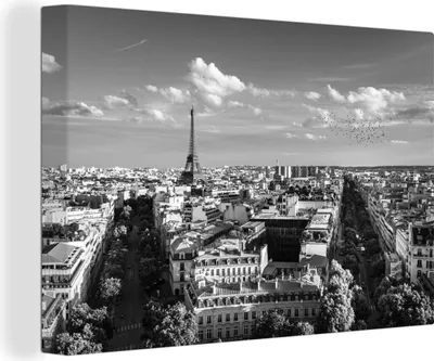 Produktbild von MuchoWow® - Leinwandbilder - Frankreich - Schwarz - Weiß - Eiffelturm, Wandbild, Wanddeko Bilder Wohnzimmer, 30x20 cm