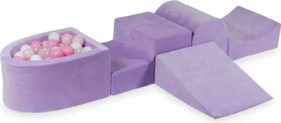 Produktbild von Schaumstoff-Spielset mit Hügel und Mikro-Bällepool – Samtig weiches Lila + 100 Bällebadbälle / transparent, weiß, babyrosa, puderrosa