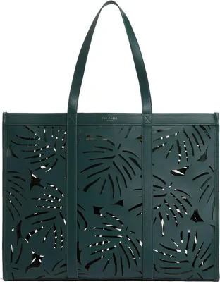 Productafbeelding van Ted Baker Leer schoudertas Leiian Leaf Detail Laser Cut Tote Bag Green donkergroen