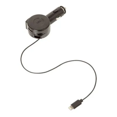 Image de Retrak, Chargeur allume-cigare USB pour voiture avec câble Lightning 1,5A, noir