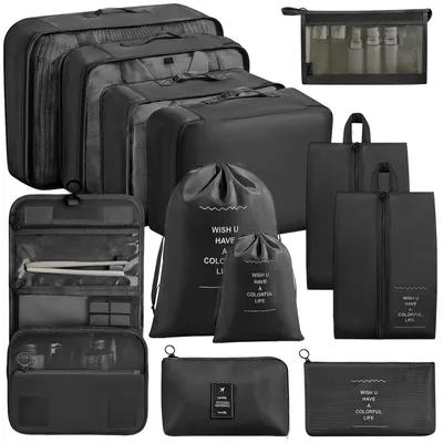 Immagine prodotto di Set organizer valigia - 12 pezzi - Cubi da imballaggio - Nero